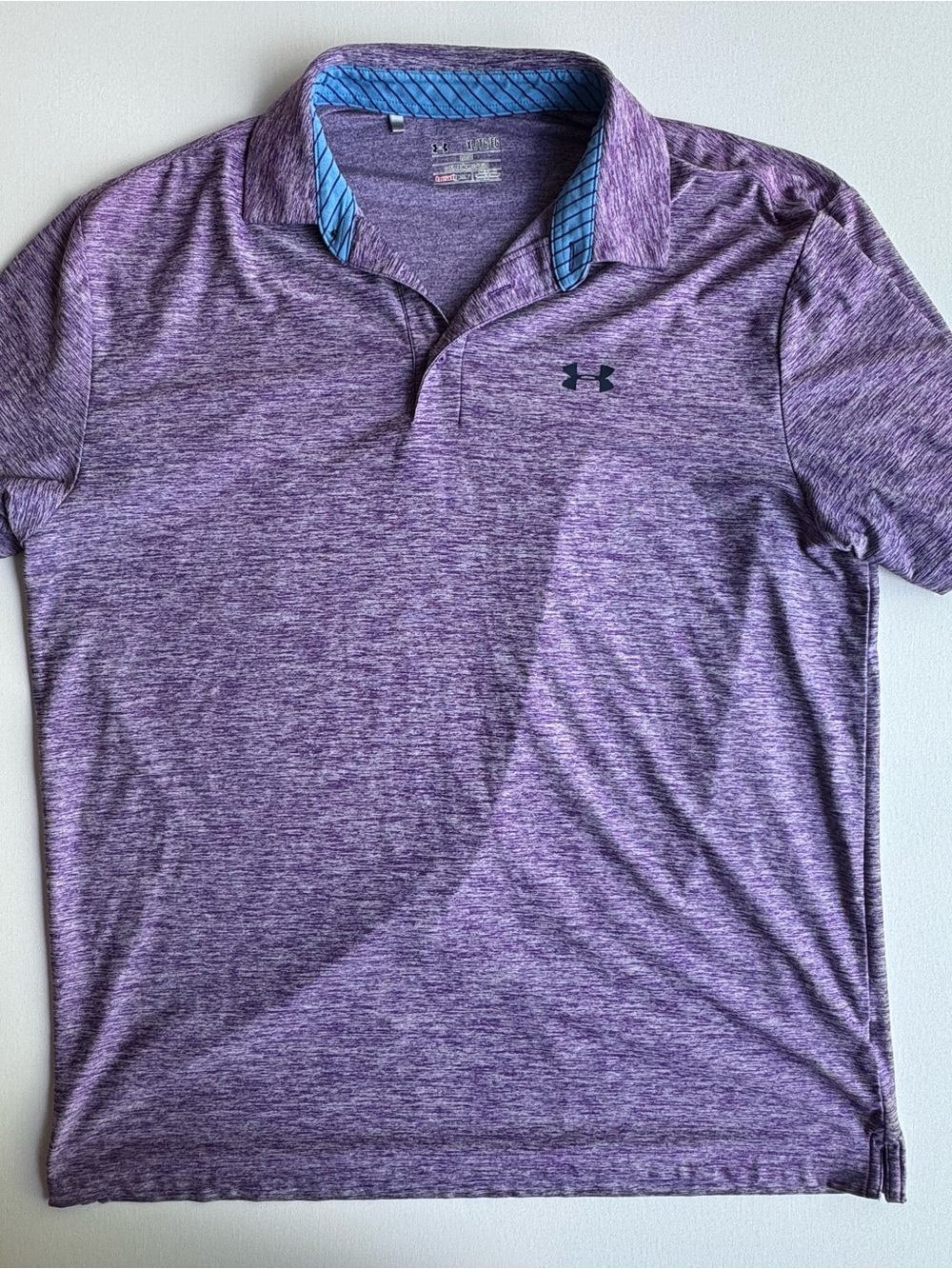 Under Armour Men’s Heather Purple Polo with Blue-Trim Collar